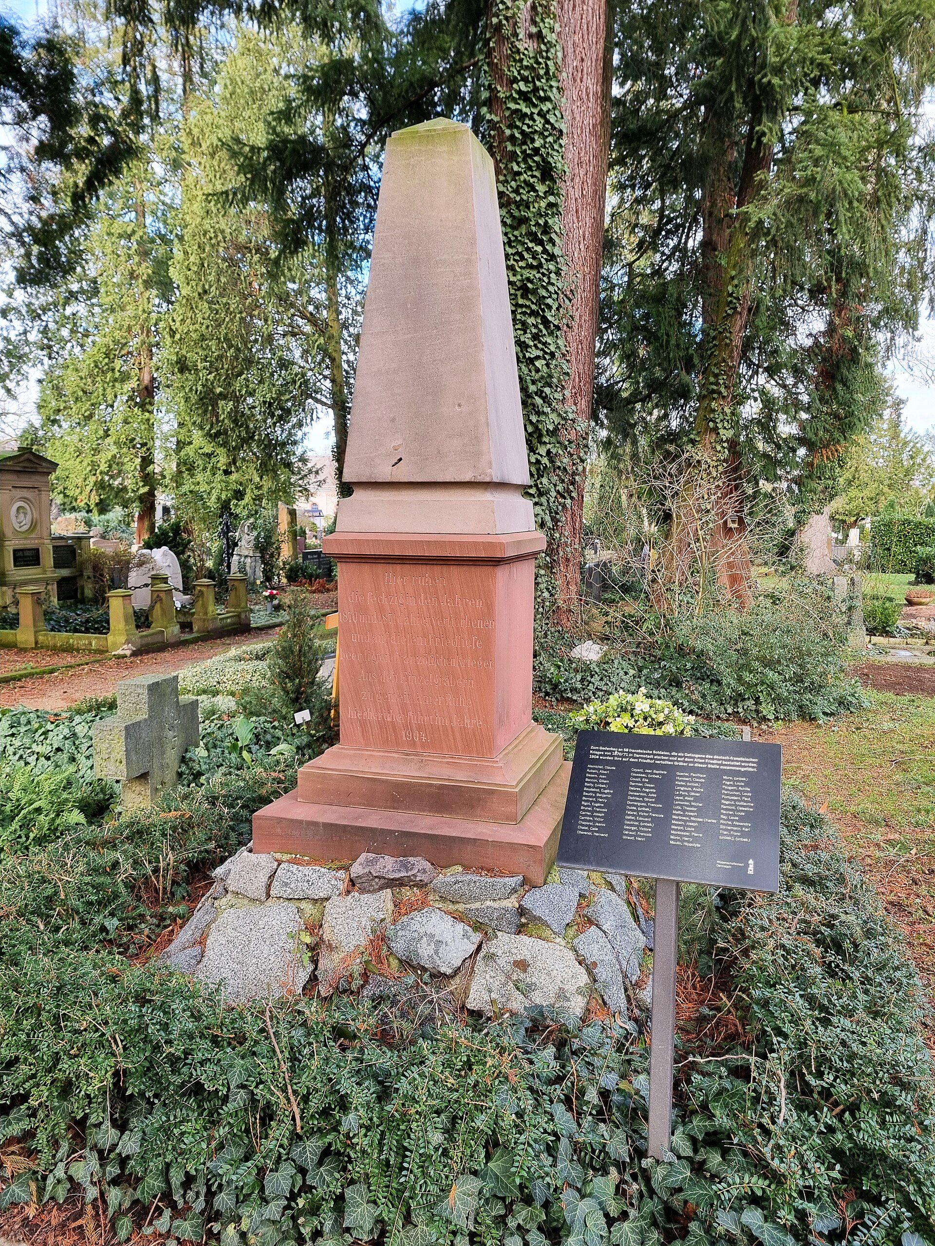 Ehrenmal für französische Kriegsgefangene von 1870 und 1871 auf dem Alten Friedhof Darmstadt